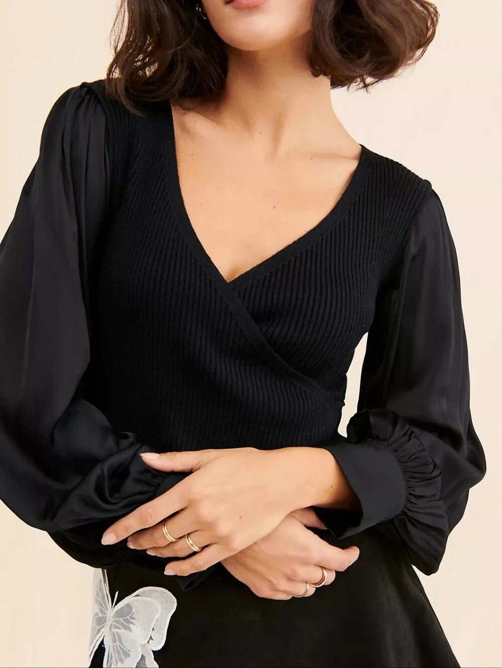 Anthropologie Twofer Faux Wrap Sweater Small Black